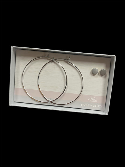 Tate & Zoey Silver Geometric Circle Earring Set