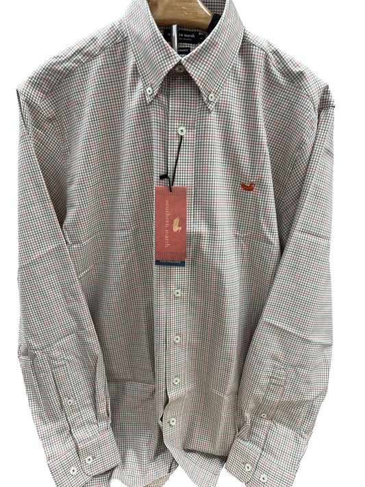 Southern Marsh Dyer Performance Gingham Dress Shirt Burnt Taupe & Dark Olive CDYG BTDL