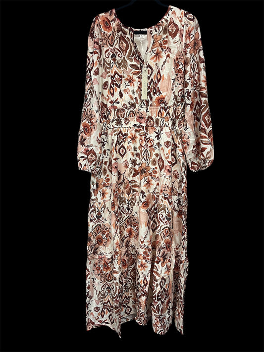 She+Sky Long Sleeve Woven Print Mini Dress With Contrast Detail And Pockets Rose/Brick