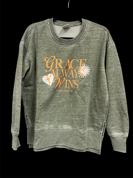 Jadelynn Brooke Grace Always Wins Burnout Sweatshirt Olive