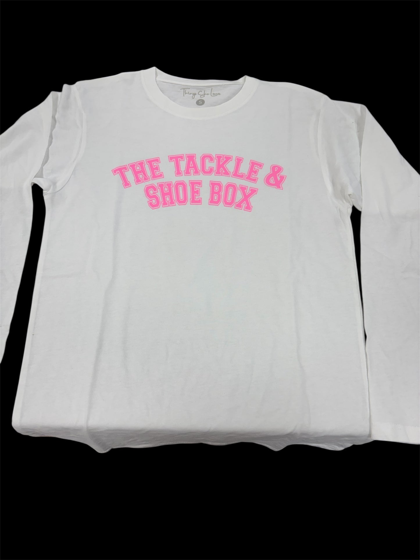 Jadelynn Brooke Custom Long Sleeve The Tackle & Shoe Box White with Hot Pink