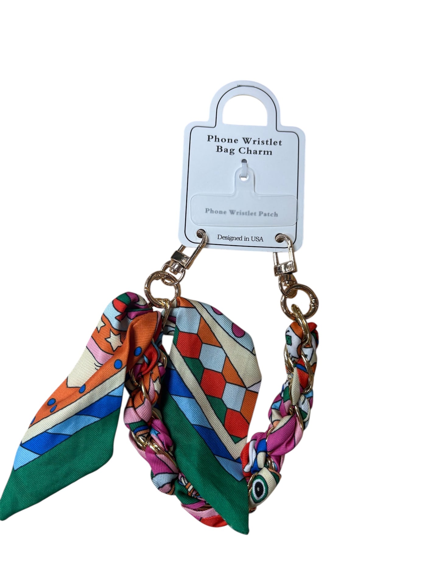 Queens Designs Silk Scarf Phone Holder Wristlet Green Multi