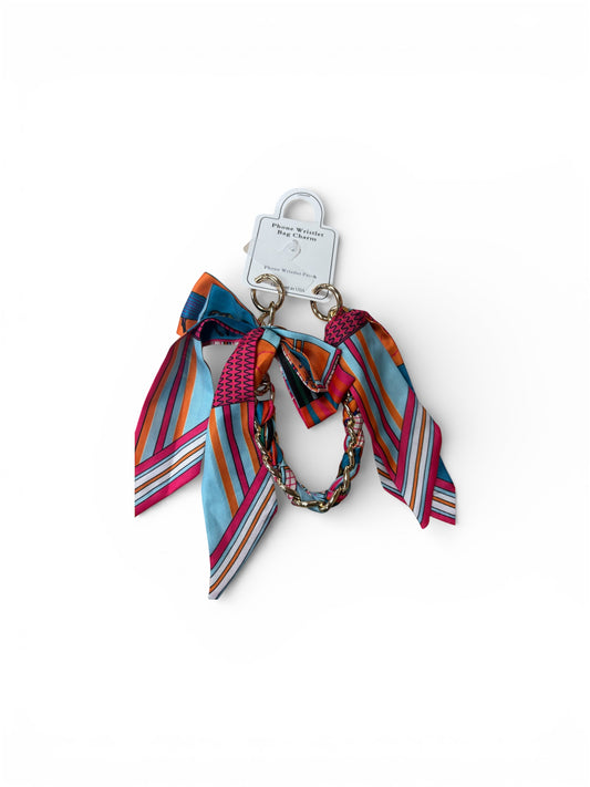 Queens Designs Silk Scarf Phone Wristlet Bag Charm Orange / Pink Multi