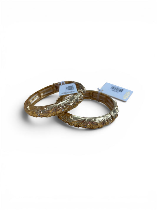 Jane Marie Gold Flower Leaf Artisan Stretch Bangle Bracelet