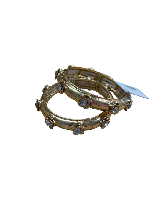 Jane Marie Gold Flower With Crystal Center Artisan Stretch Bangle Bracelet