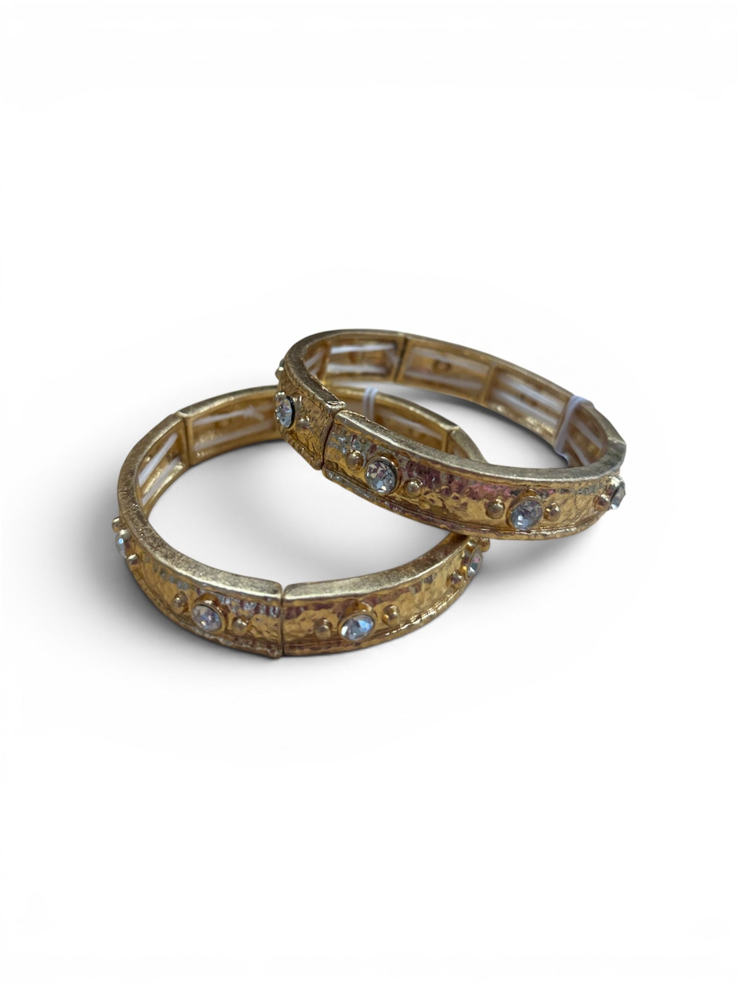 Jane Marie Gold Hammered with Crystal Accent Artisan Stretch Bangle Bracelet