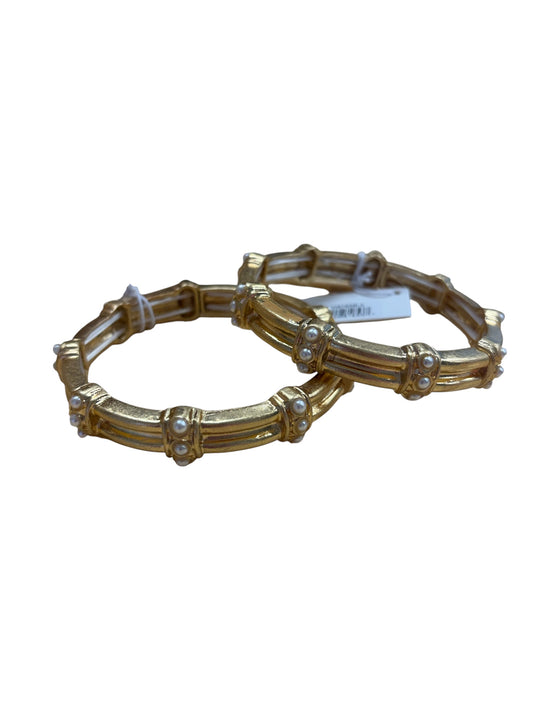 Jane Marie Gold Pearl Bar Accent Artisan Stretch Bangle Bracelet