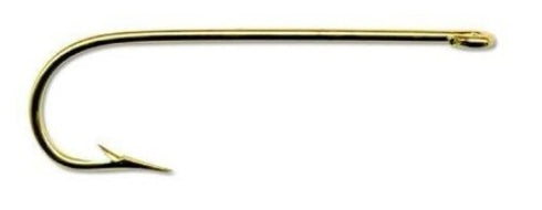 Mustad Aberdeen Hook 3261-GL Size 4, Round Bend, Light Wire Ringed Eye, 24Kt Gold, 10PK