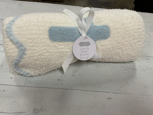 Mud Pie Blue Chenille Cross Blanket