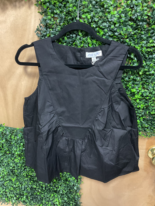 She + Sky sleeveless ruffle detail black